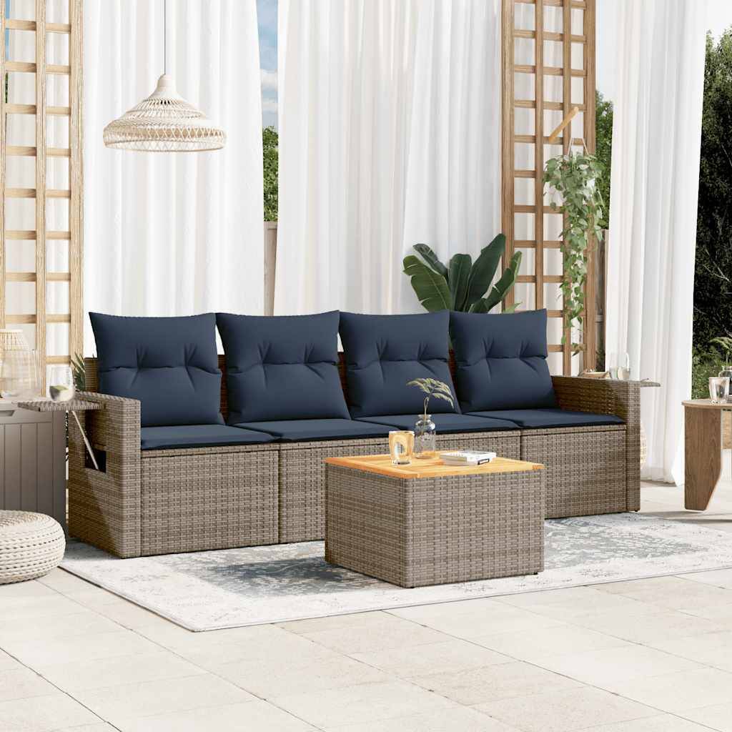 vidaXL 5-teiliges Gartensofa-Set mit Kissen, grau, Polyrattan