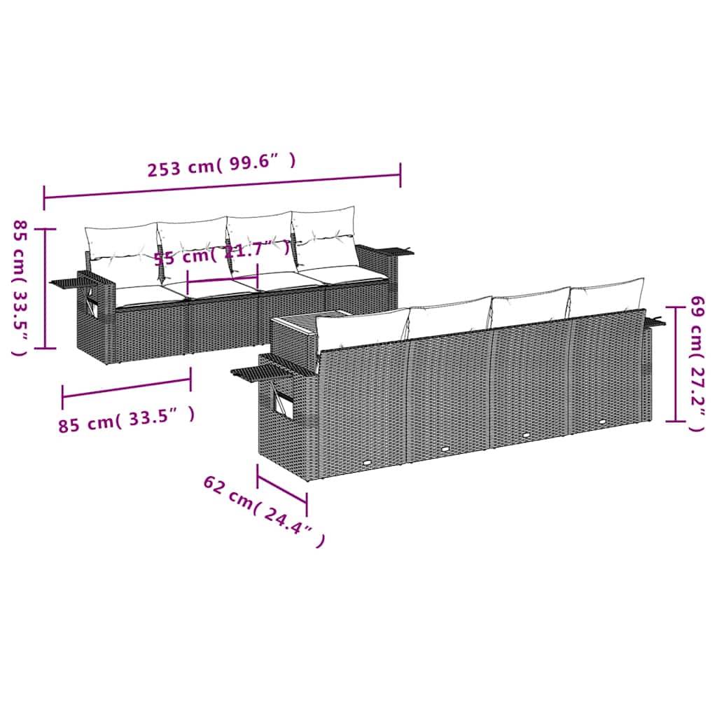 vidaXL 9-teiliges Gartensofa-Set mit Kissen, grau, Polyrattan