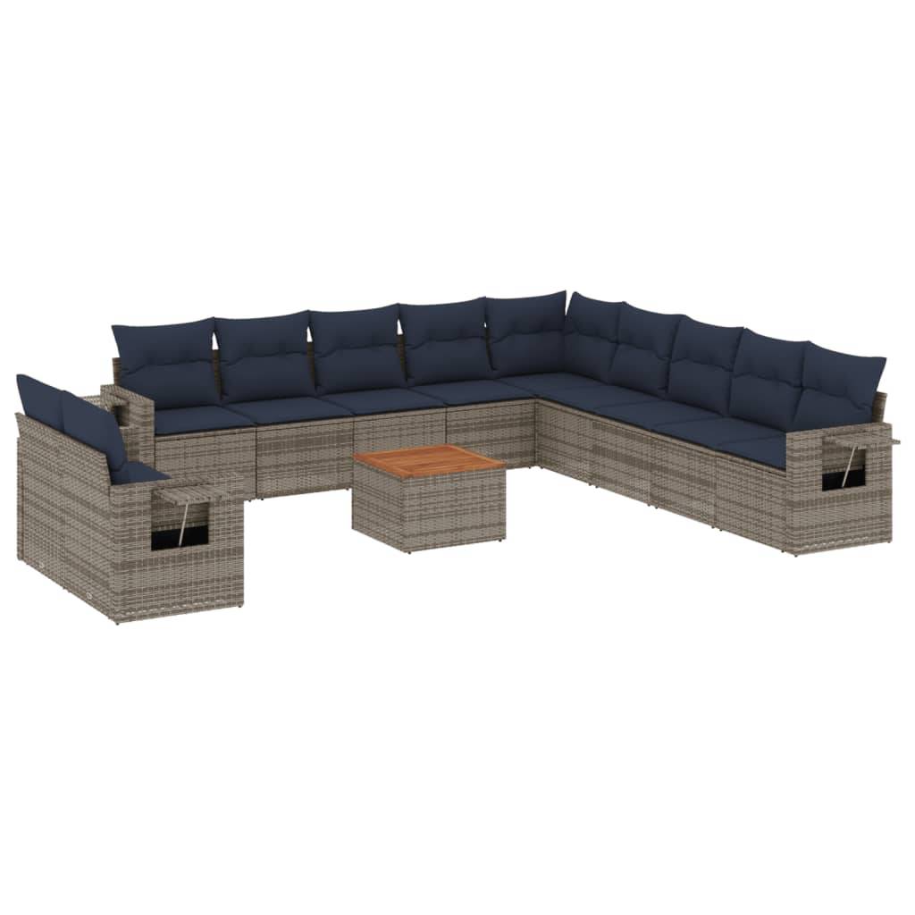 vidaXL 12-teiliges Gartensofa-Set mit Kissen, grau, Polyrattan