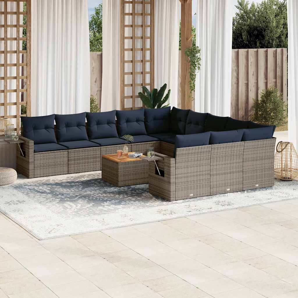 vidaXL 12-teiliges Gartensofa-Set mit Kissen, grau, Polyrattan