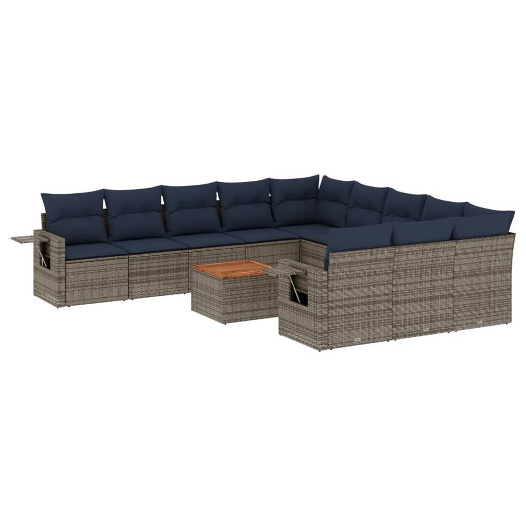 vidaXL 12-teiliges Gartensofa-Set mit Kissen, grau, Polyrattan