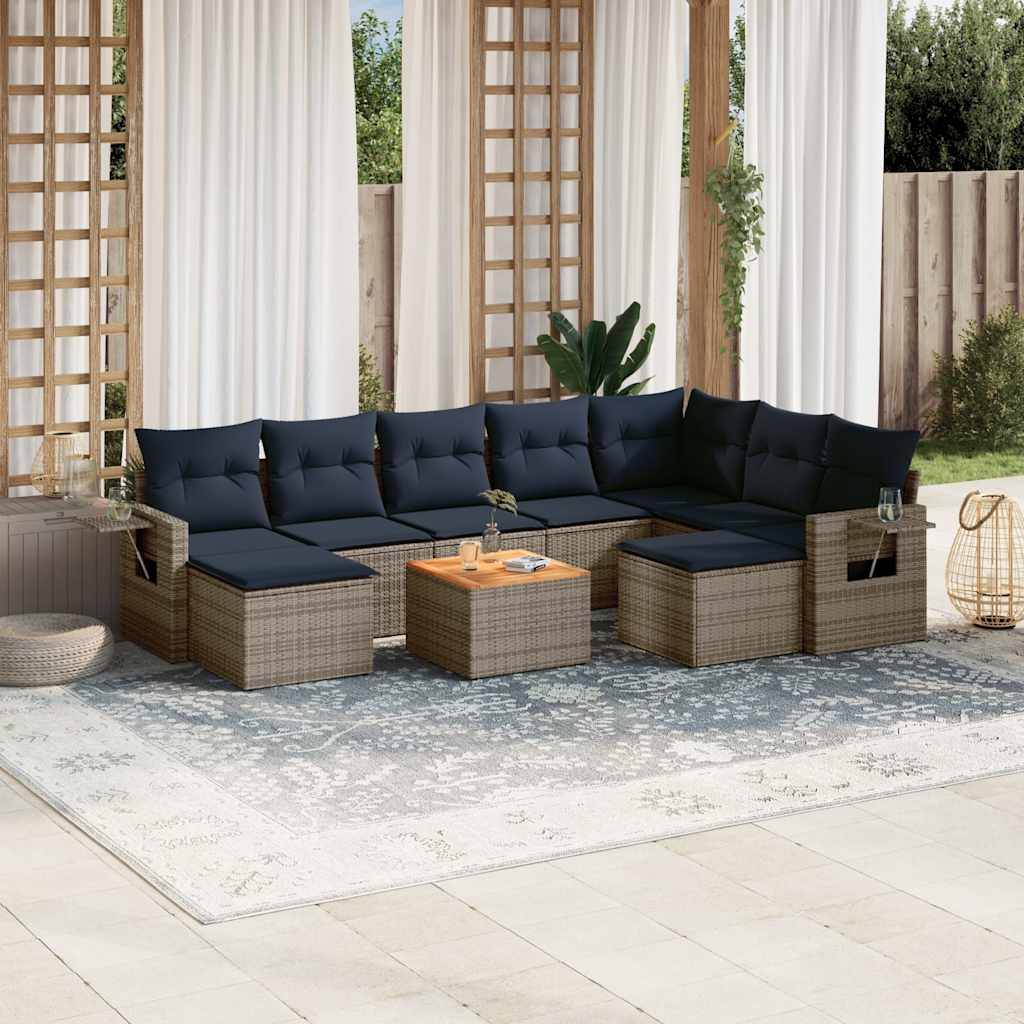 vidaXL 10-teiliges Gartensofa-Set mit Kissen, grau, Polyrattan
