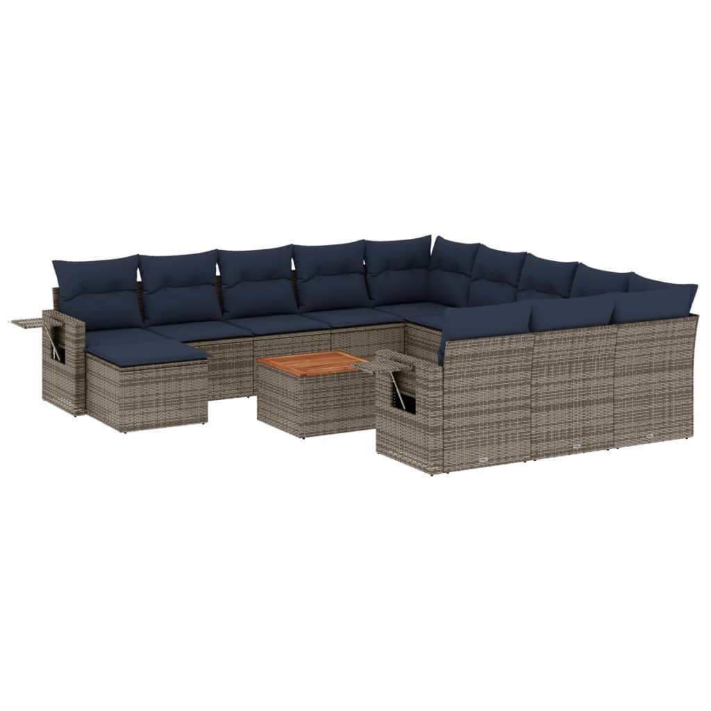vidaXL 13-teiliges Gartensofa-Set mit Kissen, grau, Polyrattan