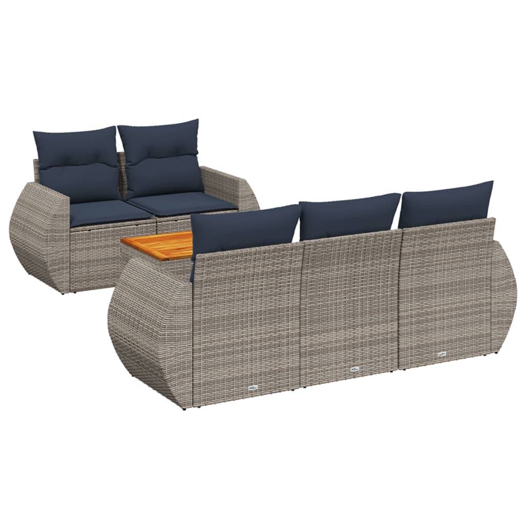 vidaXL 6-teiliges Gartensofa-Set mit Kissen, grau, Polyrattan