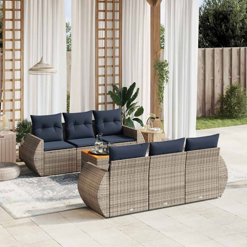 vidaXL 7-teiliges Gartensofa-Set mit Kissen, grau, Polyrattan
