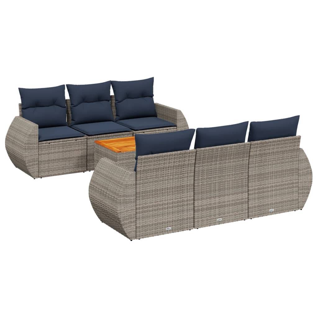 vidaXL 7-teiliges Gartensofa-Set mit Kissen, grau, Polyrattan