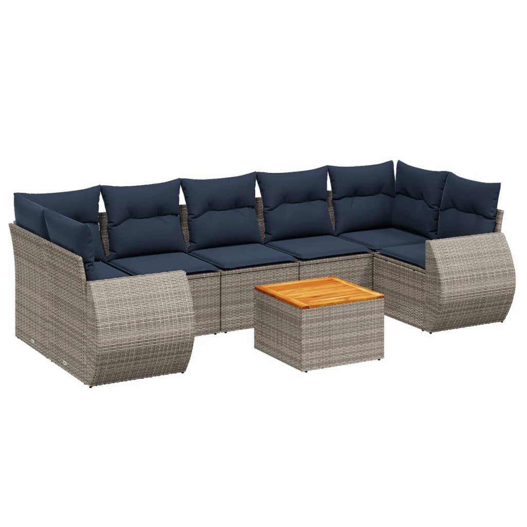 vidaXL 8-teiliges Gartensofa-Set mit Kissen, grau, Polyrattan