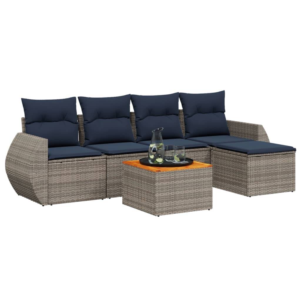 vidaXL 6-teiliges Gartensofa-Set mit Kissen, grau, Polyrattan