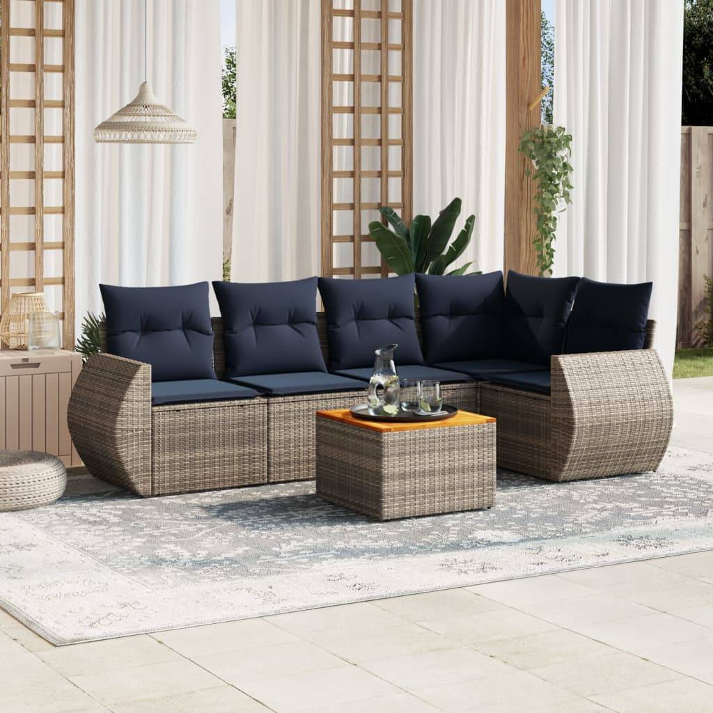 vidaXL 6-teiliges Gartensofa-Set mit Kissen, grau, Polyrattan