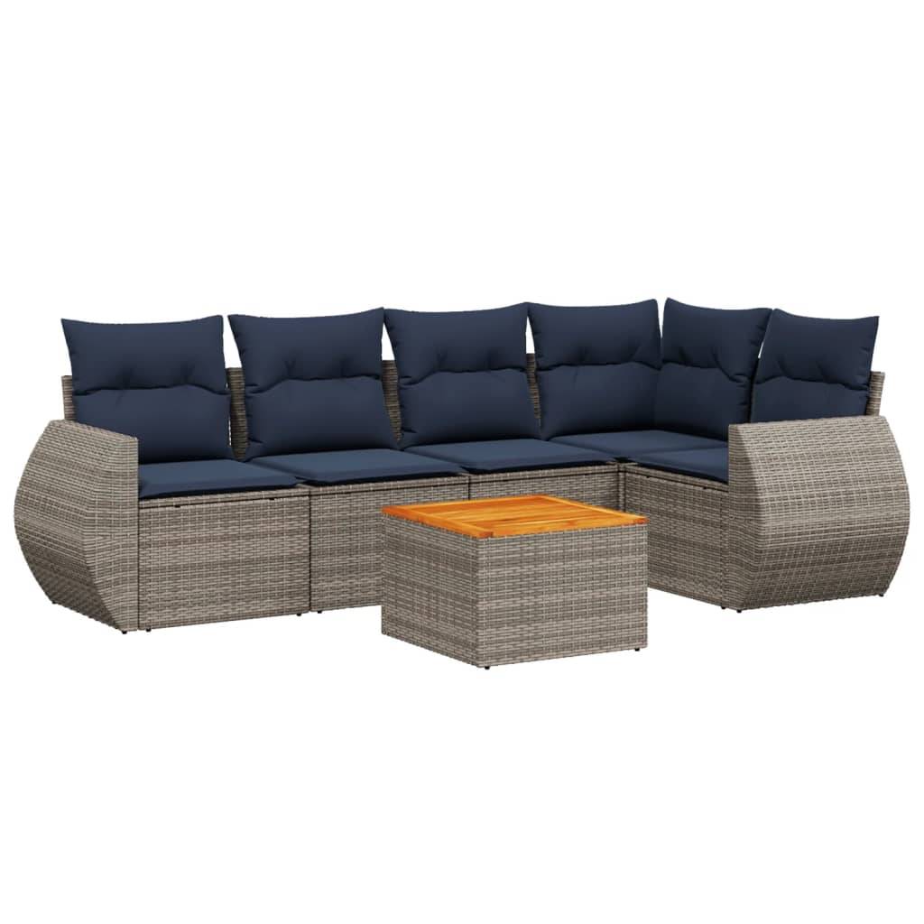 vidaXL 6-teiliges Gartensofa-Set mit Kissen, grau, Polyrattan