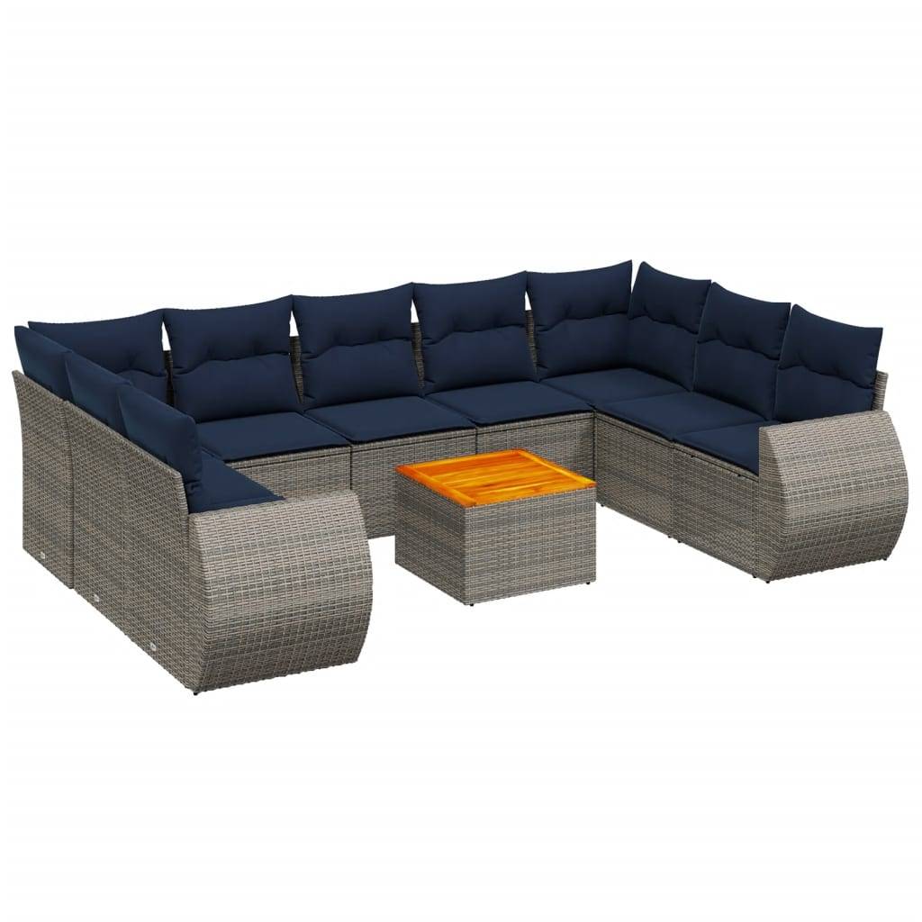 vidaXL 10-teiliges Gartensofa-Set mit Kissen, grau, Polyrattan