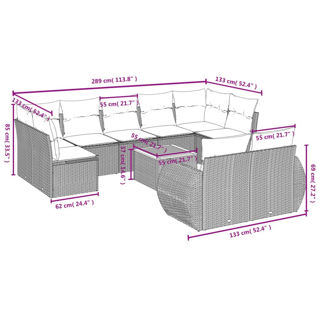 vidaXL 10-teiliges Gartensofa-Set mit Kissen, grau, Polyrattan