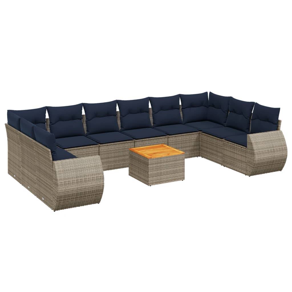 vidaXL 11-teiliges Gartensofa-Set mit Kissen, grau, Polyrattan