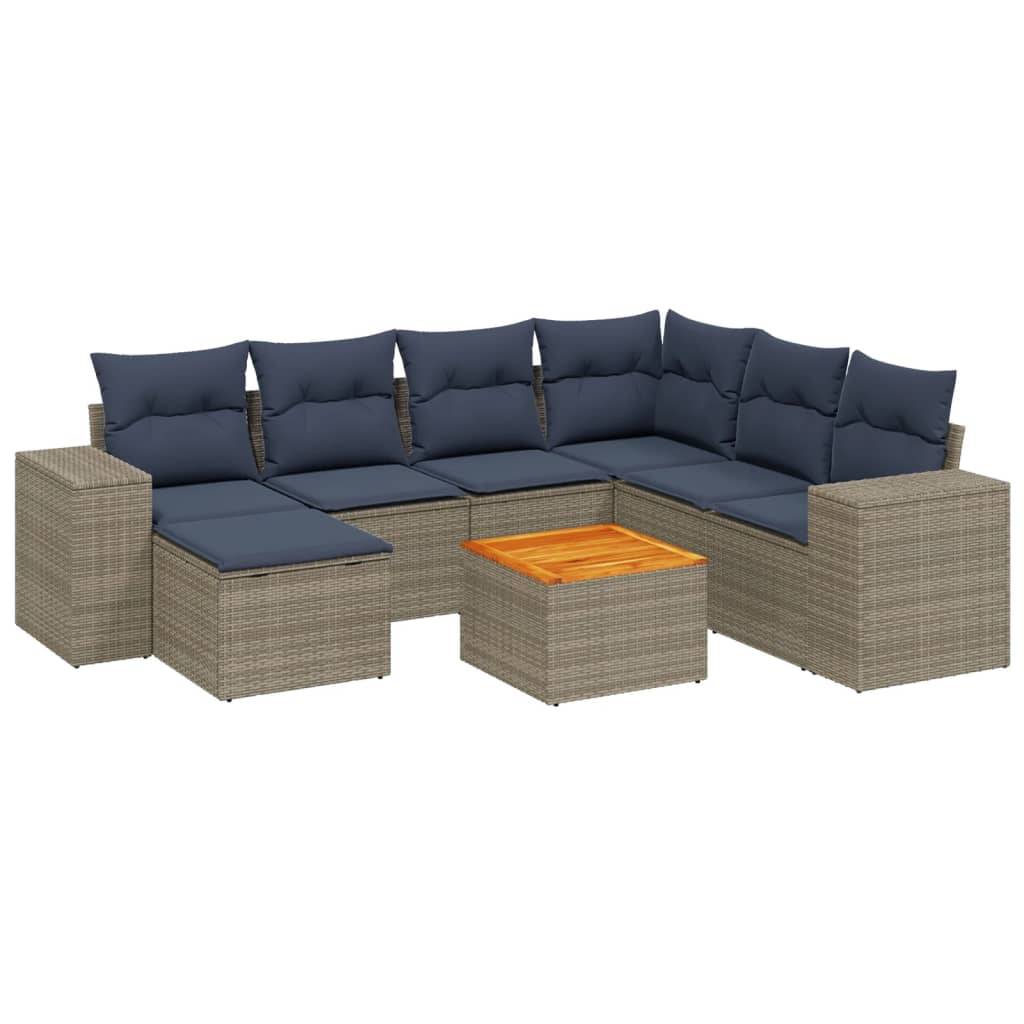 vidaXL 8-teiliges Gartensofa-Set mit Kissen, grau, Polyrattan