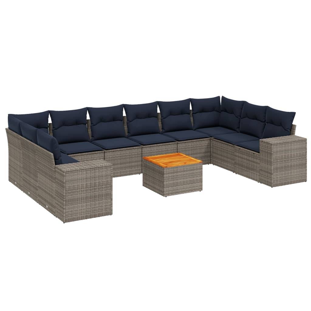vidaXL 11-teiliges Gartensofa-Set mit Kissen, grau, Polyrattan