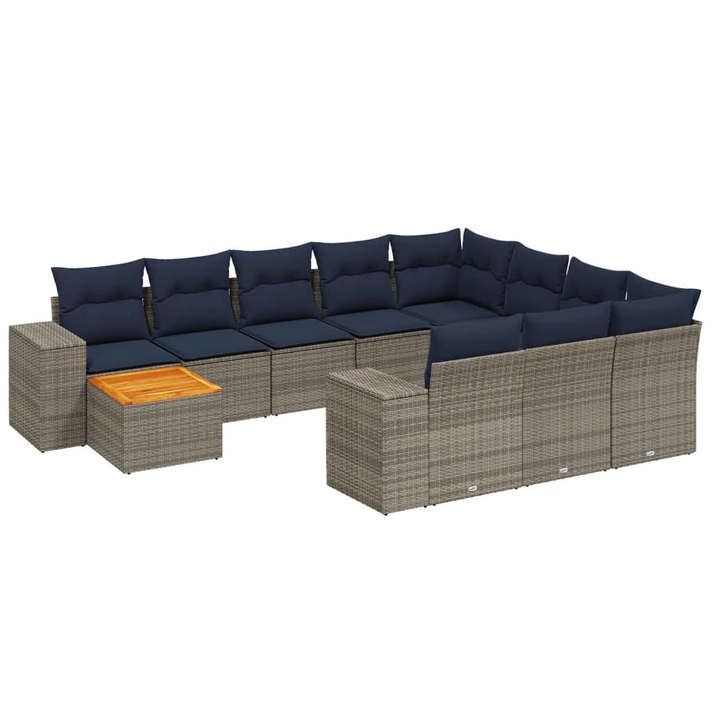 vidaXL 11-teiliges Gartensofa-Set mit Kissen, grau, Polyrattan