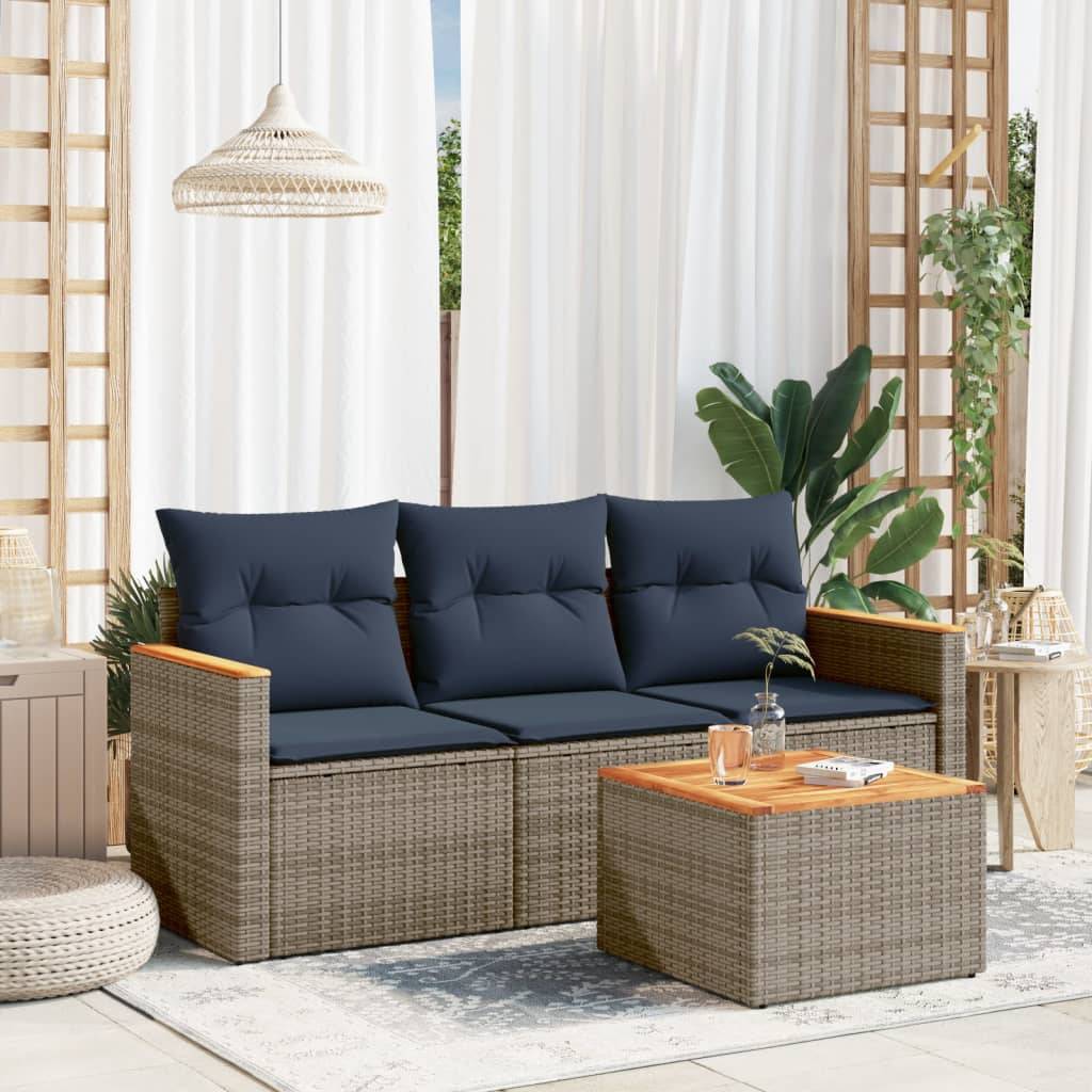 vidaXL 4-teiliges Gartensofa-Set mit Kissen, grau, Polyrattan