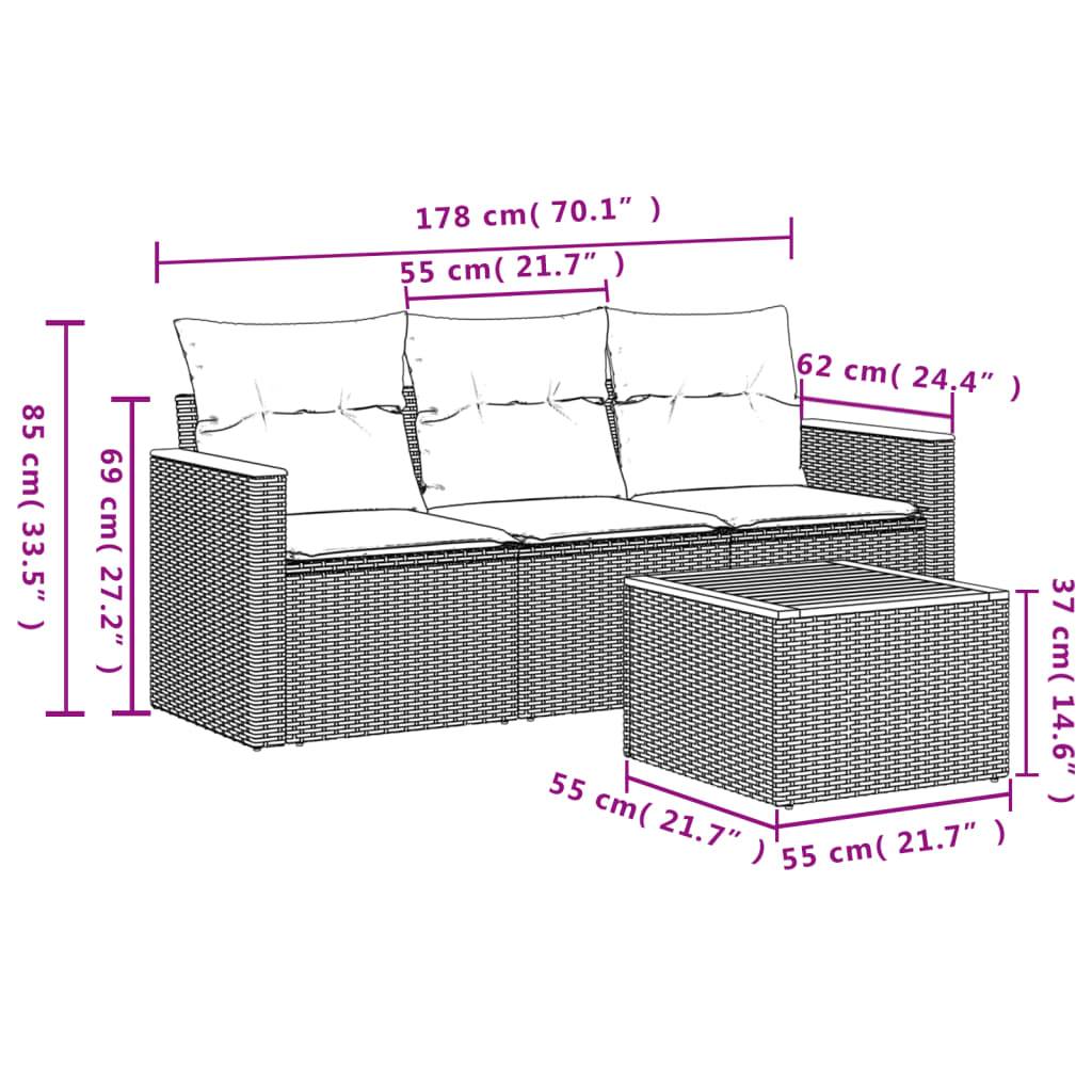 vidaXL 4-teiliges Gartensofa-Set mit Kissen, grau, Polyrattan