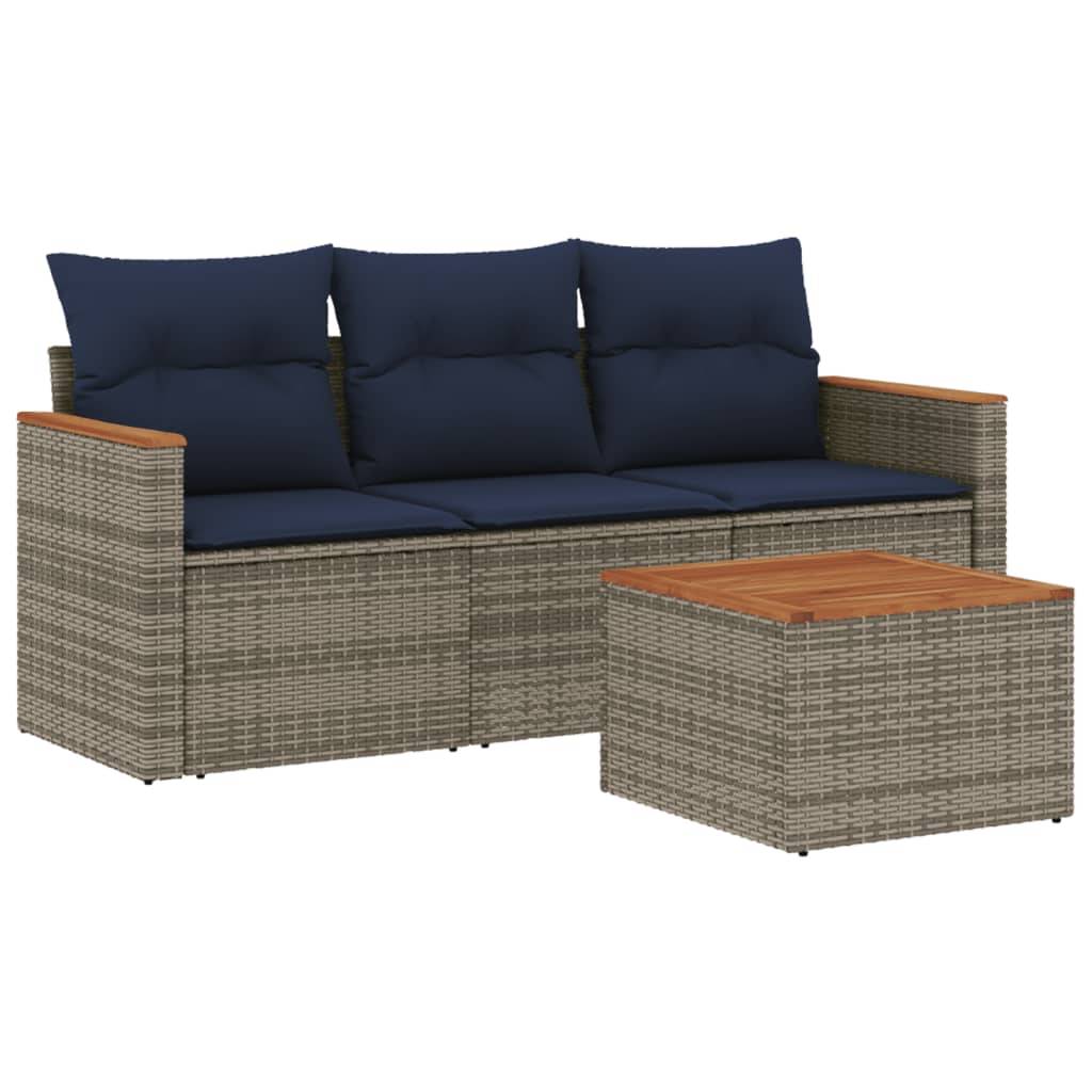 vidaXL 4-teiliges Gartensofa-Set mit Kissen, grau, Polyrattan