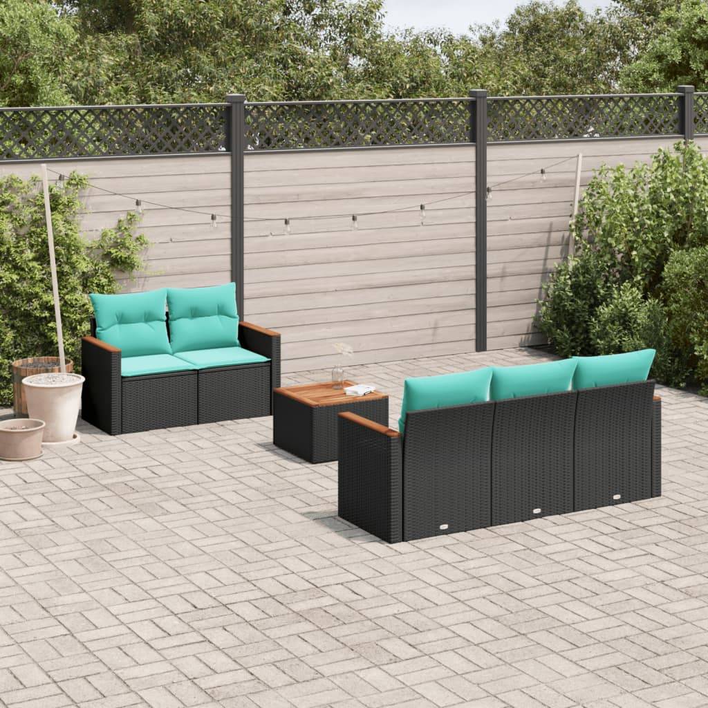 vidaXL 6-teiliges Gartensofa-Set mit Kissen, schwarzes Polyrattan