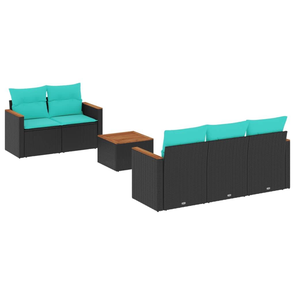 vidaXL 6-teiliges Gartensofa-Set mit Kissen, schwarzes Polyrattan