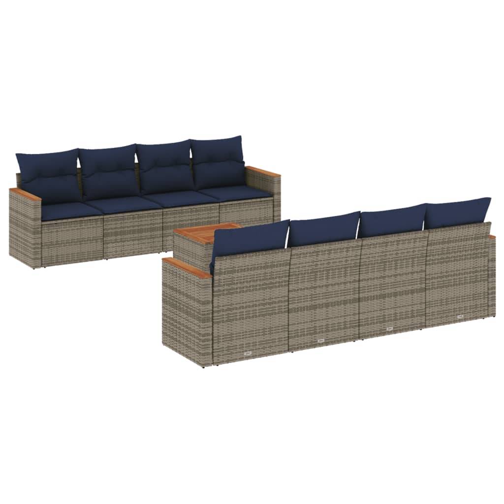 vidaXL 9-teiliges Gartensofa-Set mit Kissen, grau, Polyrattan
