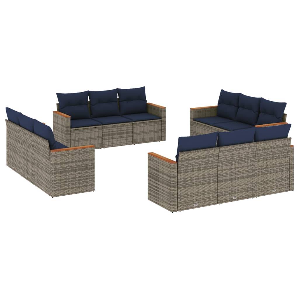 vidaXL 12-teiliges Gartensofa-Set mit Kissen, grau, Polyrattan