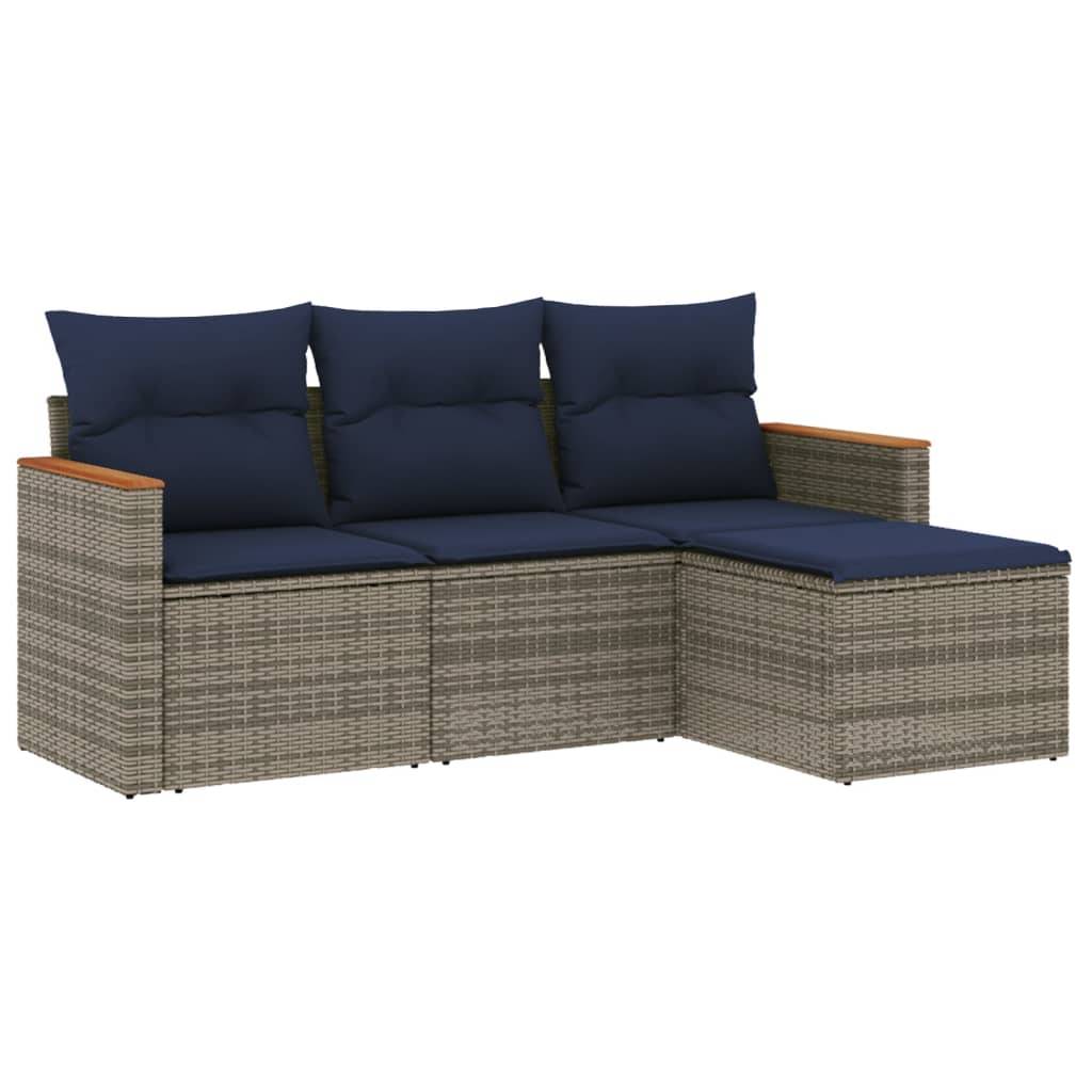 vidaXL 4-teiliges Gartensofa-Set mit Kissen, grau, Polyrattan