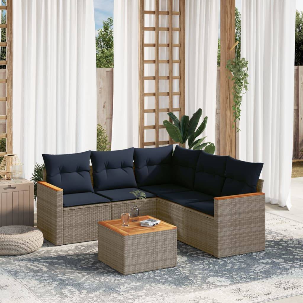 vidaXL 6-teiliges Gartensofa-Set mit Kissen, grau, Polyrattan
