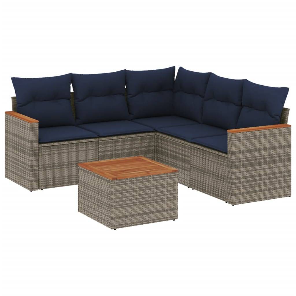 vidaXL 6-teiliges Gartensofa-Set mit Kissen, grau, Polyrattan