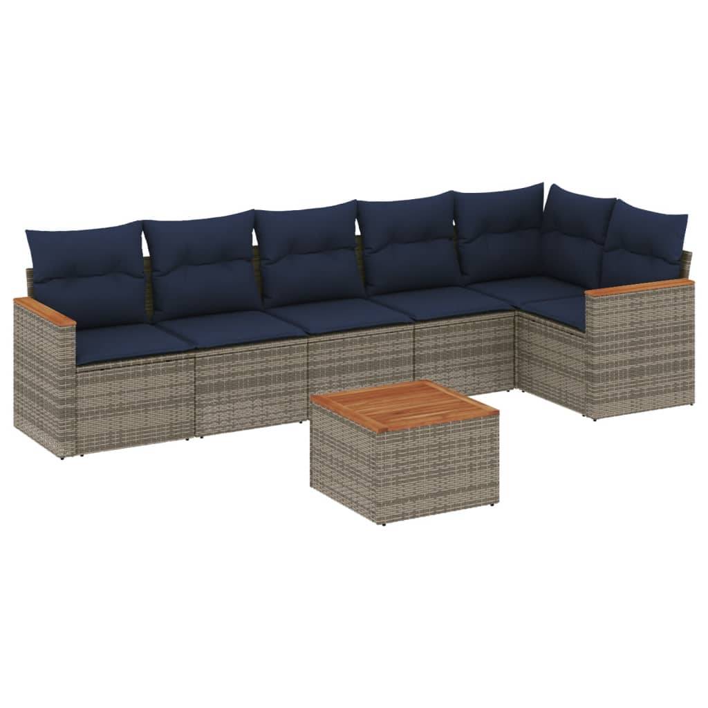 vidaXL 7-teiliges Gartensofa-Set mit Kissen, grau, Polyrattan
