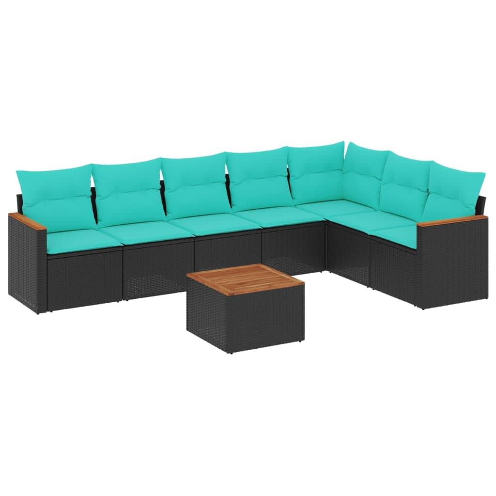 vidaXL 8-teiliges Gartensofa-Set mit Kissen, schwarzes Polyrattan