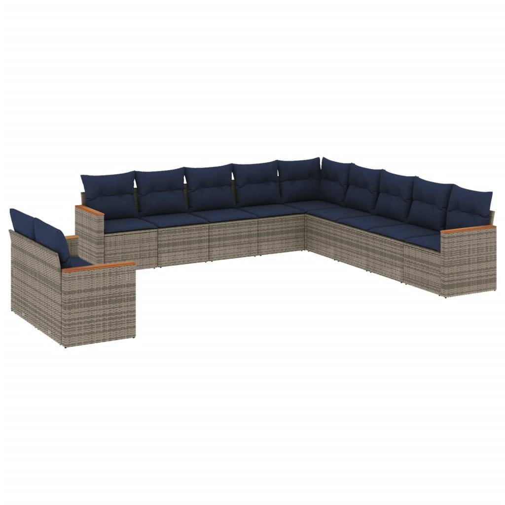 vidaXL 11-teiliges Gartensofa-Set mit Kissen, grau, Polyrattan