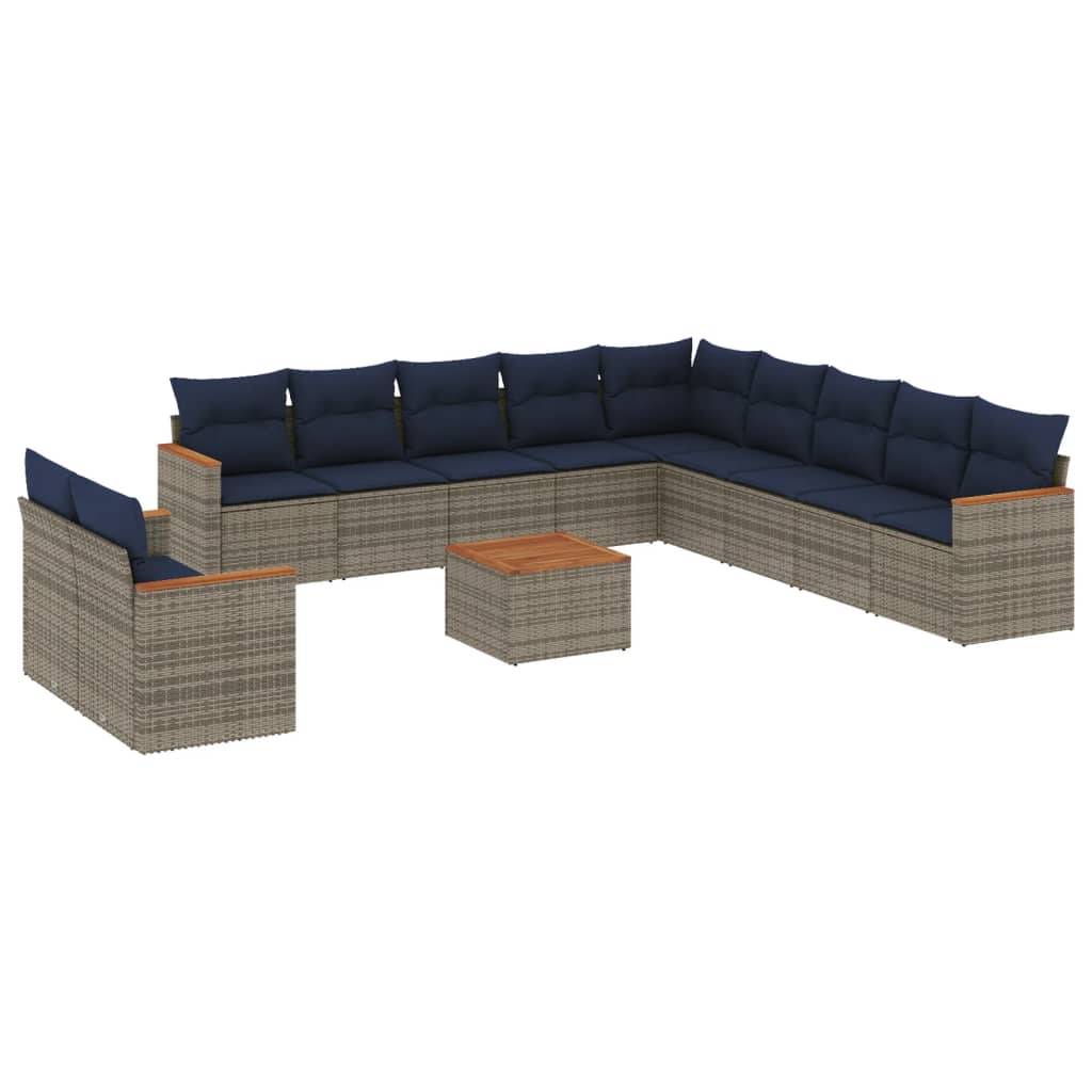 vidaXL 12-teiliges Gartensofa-Set mit Kissen, grau, Polyrattan