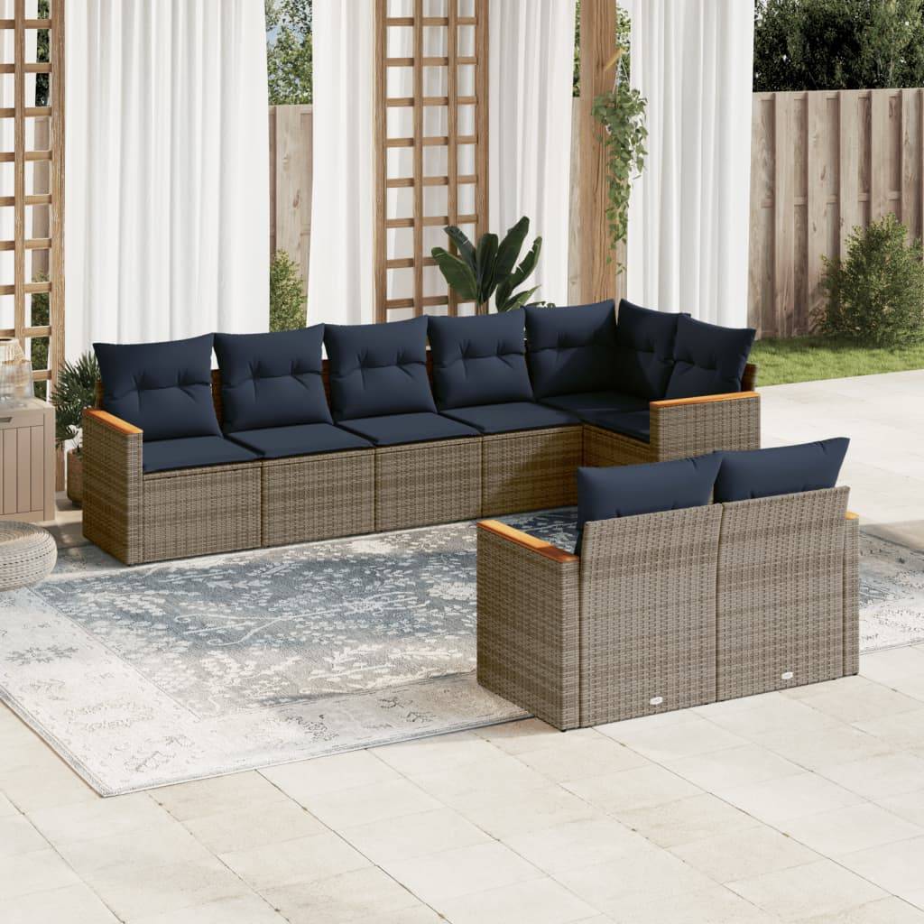 vidaXL 8-teiliges Gartensofa-Set mit Kissen, grau, Polyrattan