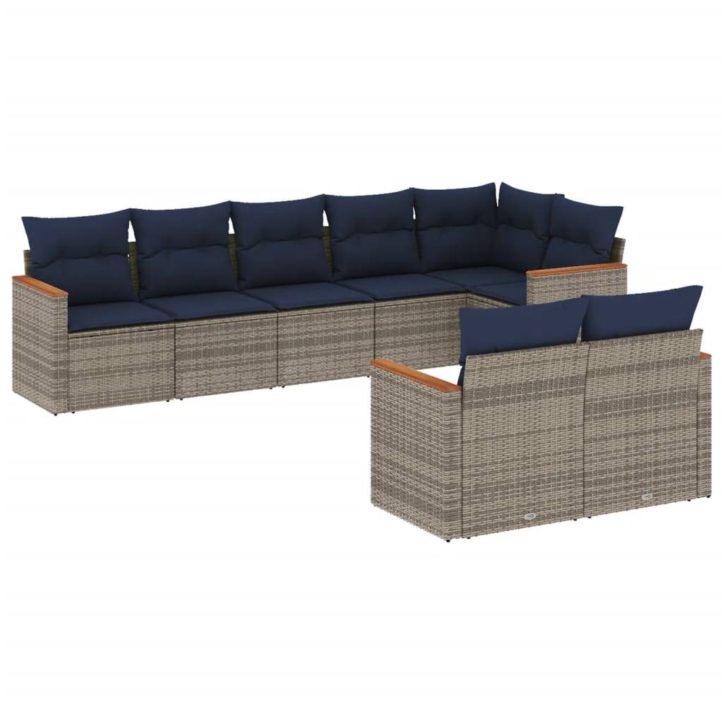 vidaXL 8-teiliges Gartensofa-Set mit Kissen, grau, Polyrattan