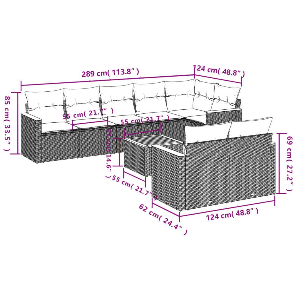 vidaXL 9-teiliges Gartensofa-Set mit Kissen, grau, Polyrattan