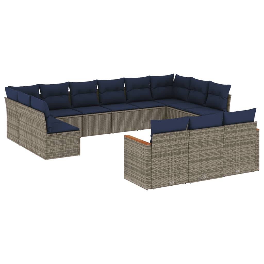vidaXL 13-teiliges Gartensofa-Set mit Kissen, grau, Polyrattan