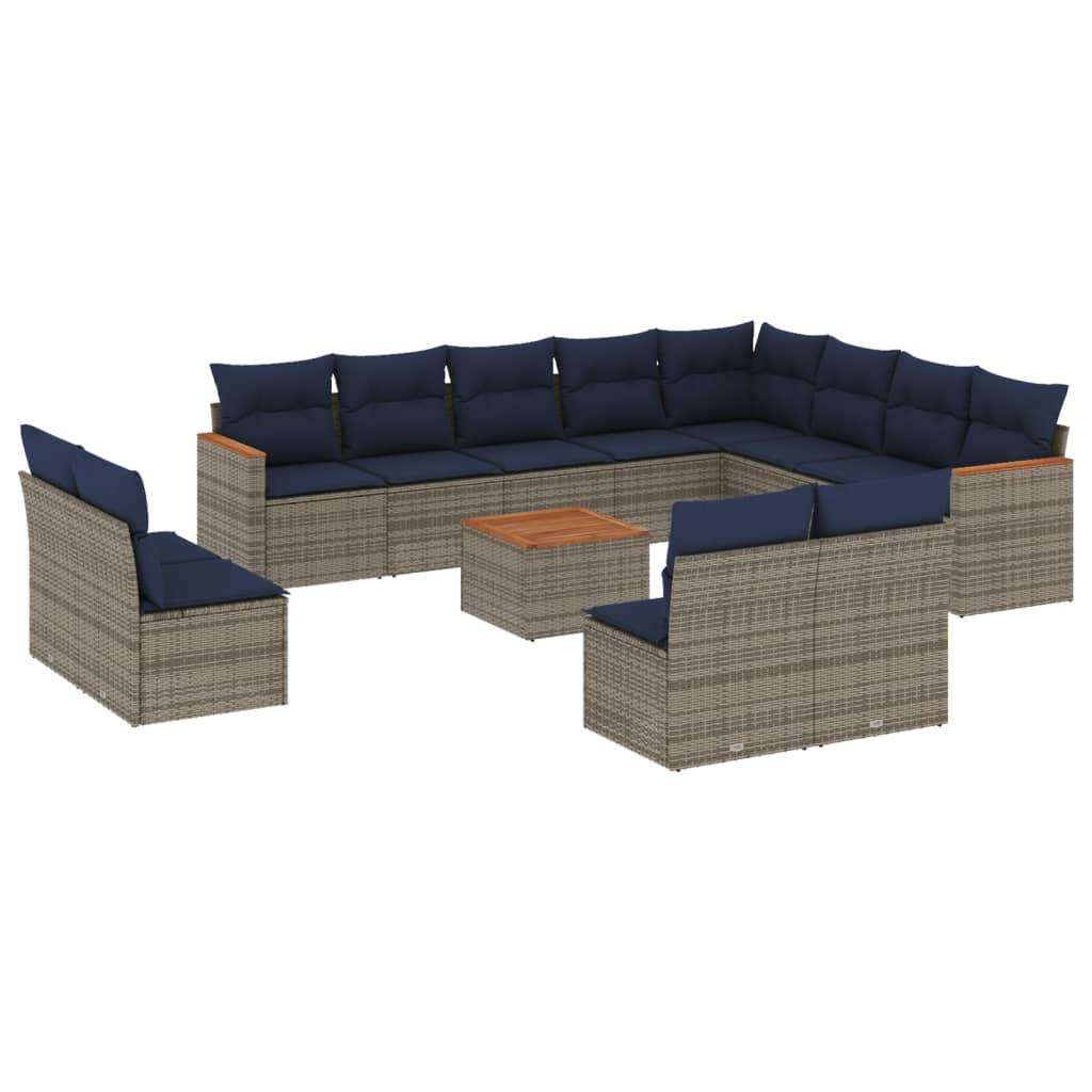 vidaXL 13-teiliges Gartensofa-Set mit Kissen, grau, Polyrattan