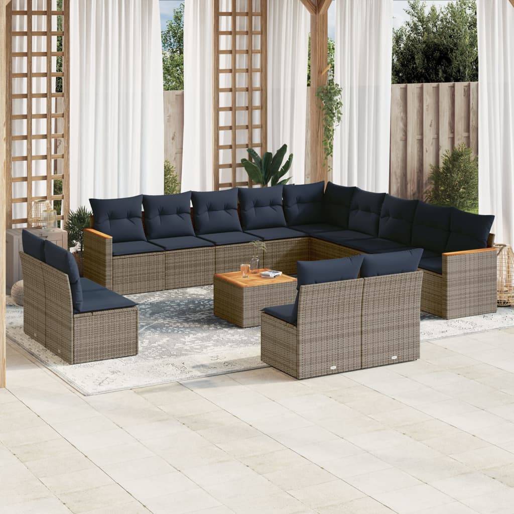 vidaXL 14-teiliges Gartensofa-Set mit Kissen, grau, Polyrattan