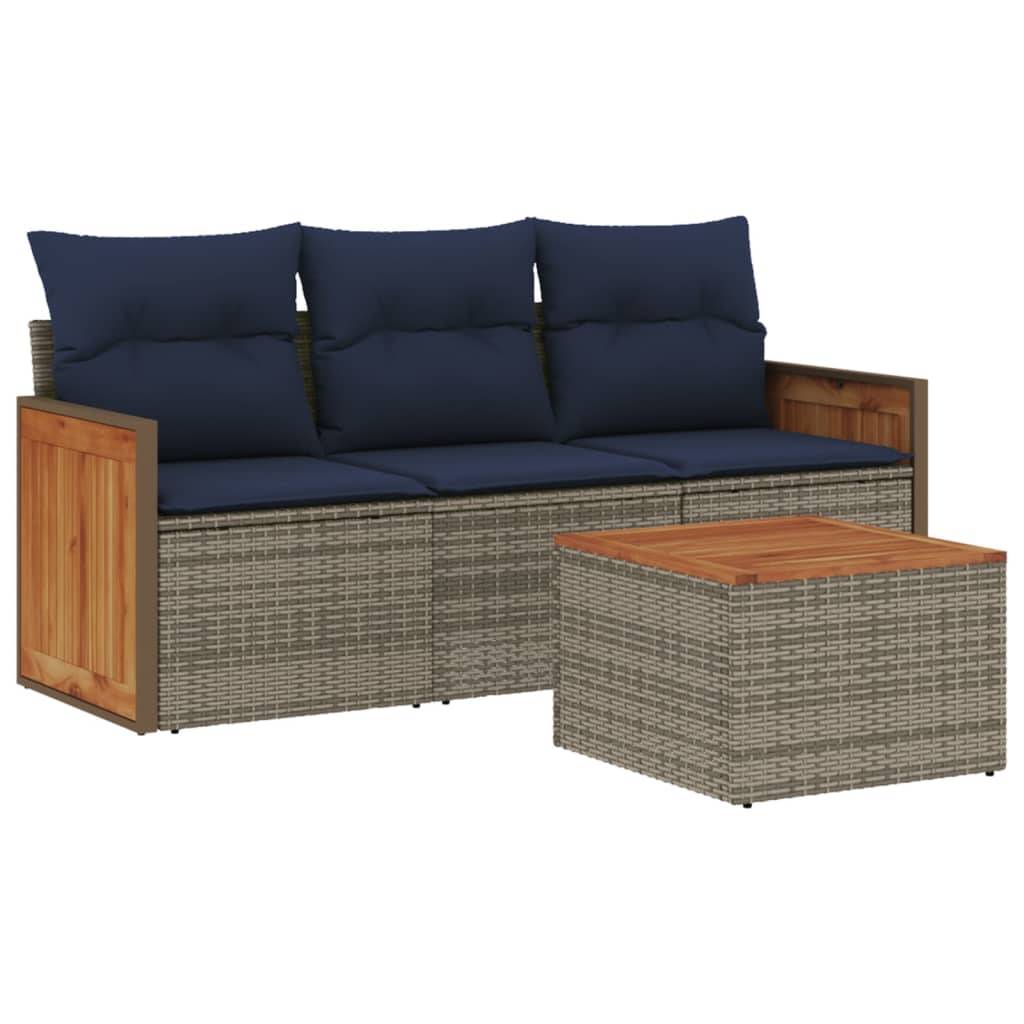 vidaXL 4-teiliges Gartensofa-Set mit Kissen, grau, Polyrattan