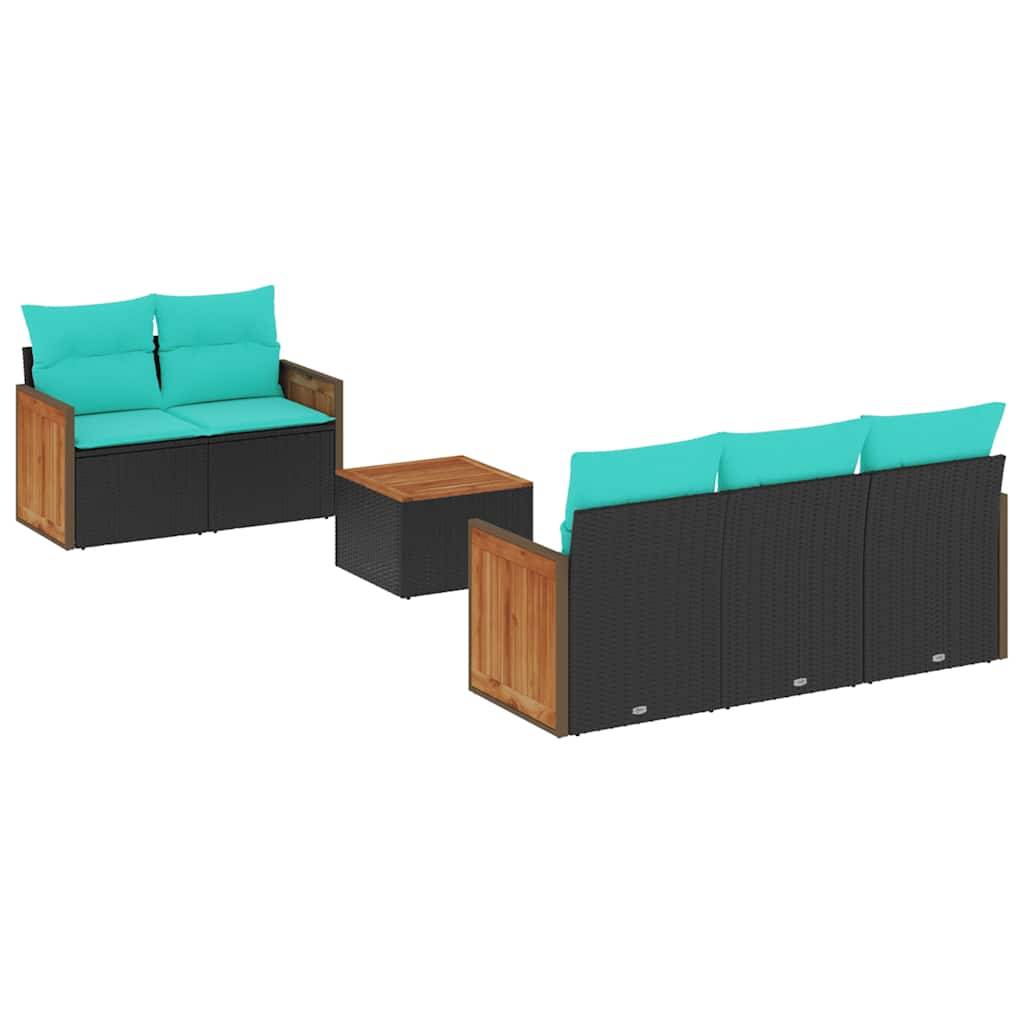 vidaXL 6-teiliges Gartensofa-Set mit Kissen, schwarzes Polyrattan