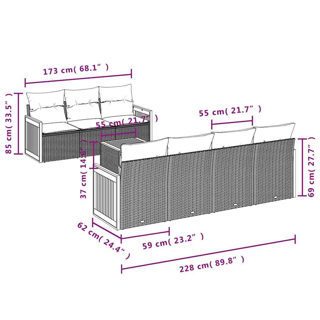 vidaXL 8-teiliges Gartensofa-Set mit Kissen, schwarzes Polyrattan