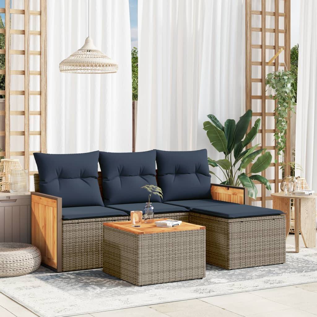 vidaXL 5-teiliges Gartensofa-Set mit Kissen, grau, Polyrattan