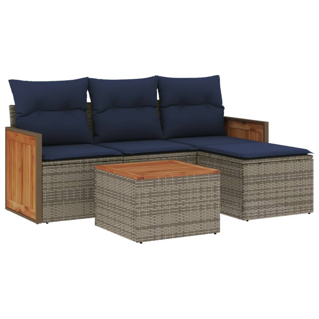 vidaXL 5-teiliges Gartensofa-Set mit Kissen, grau, Polyrattan