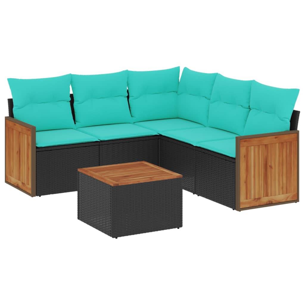 vidaXL 6-teiliges Gartensofa-Set mit Kissen, schwarzes Polyrattan