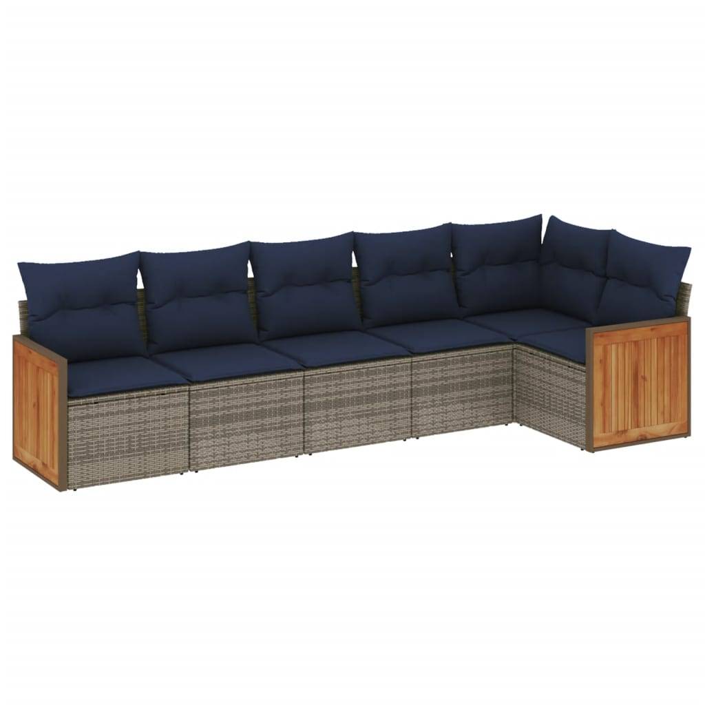 vidaXL 6-teiliges Gartensofa-Set mit Kissen, grau, Polyrattan