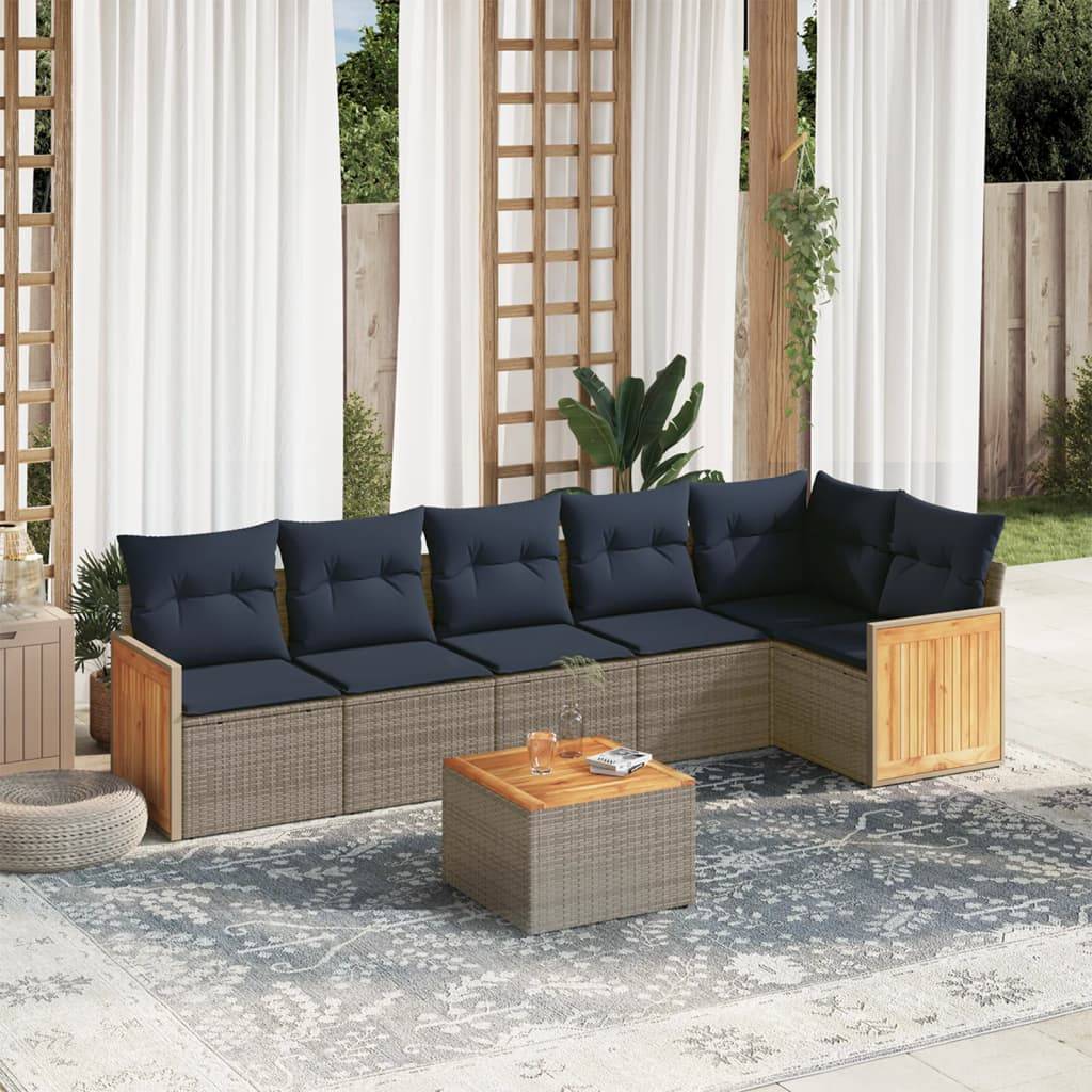 vidaXL 7-teiliges Gartensofa-Set mit Kissen, grau, Polyrattan