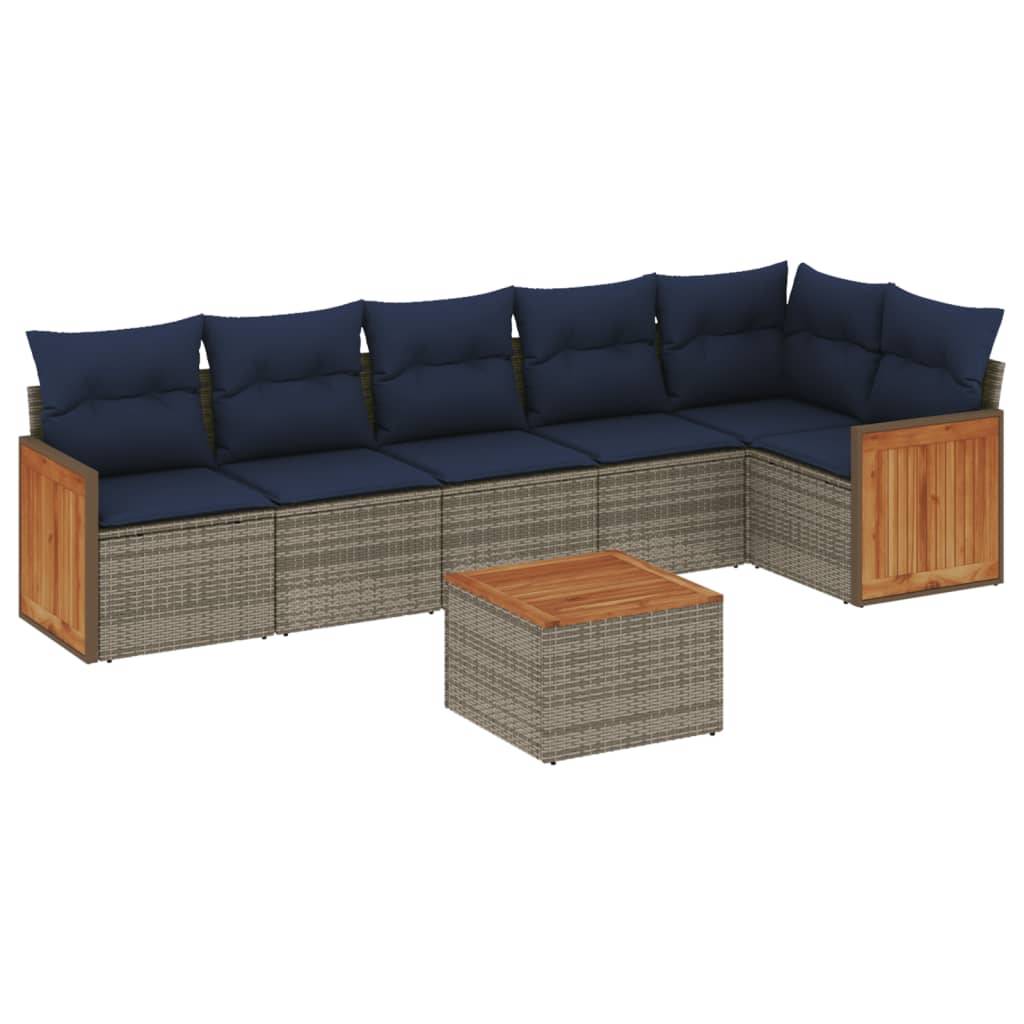 vidaXL 7-teiliges Gartensofa-Set mit Kissen, grau, Polyrattan