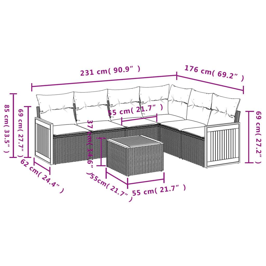 vidaXL 7-teiliges Gartensofa-Set mit Kissen, grau, Polyrattan